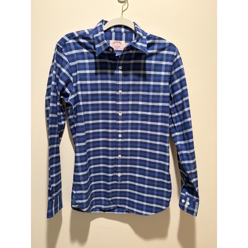 Brooks Brothers Mens X Slim Fit Supima Cotton Blue Plaid Button Down Shirt S